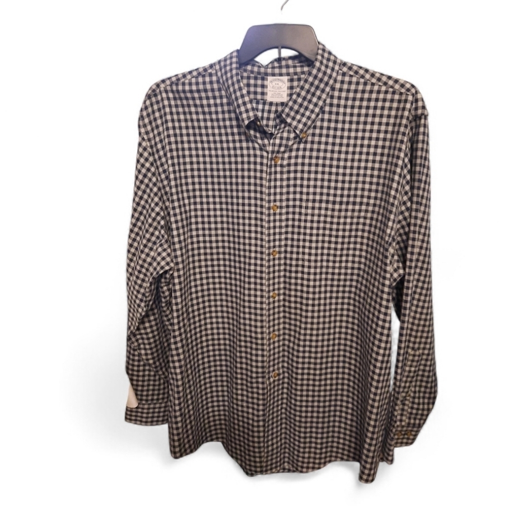 Brooks Brothers Navy and White Gingham Shirt XXL